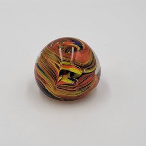 Vintage Multicolor Swirled Glass Paperweight With Encased Bubbles